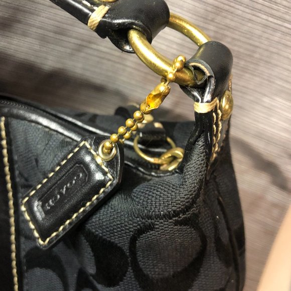 Coach Mini Signature Print Striped Black Small Leather Trim Logo Handbag - Picture 11 of 11